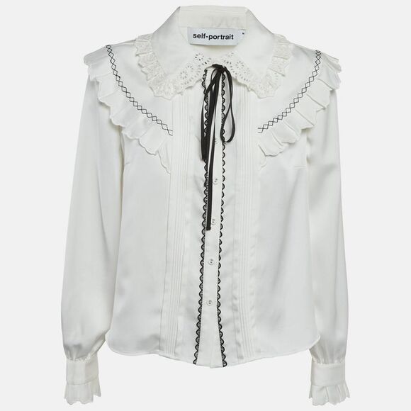 Self-Portrait White Twill Frill Yoke Shirt M